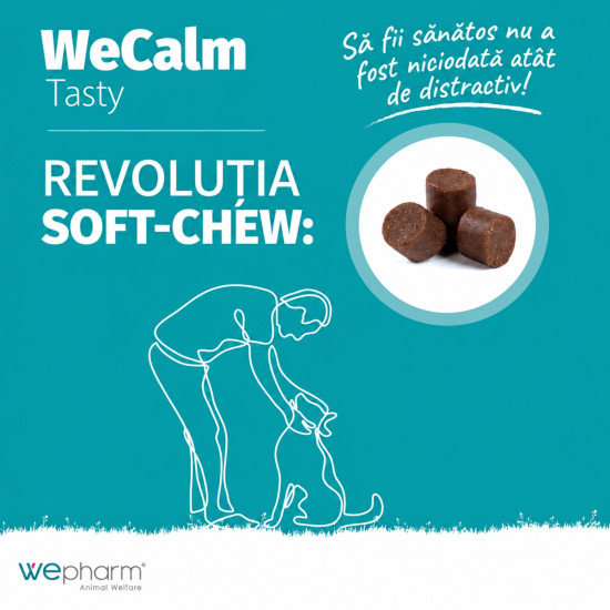 WeCalm Tasty – Supliment Calmant cu Gust Plăcut pentru Câini și Pisici, 30 Comprimate Masticabile – WePharm